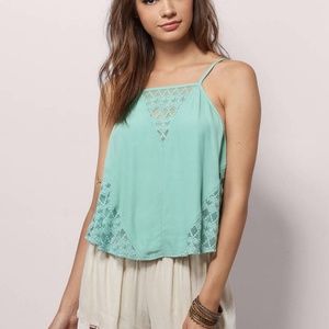 Tobi Mint Lace Tie-Back Tank